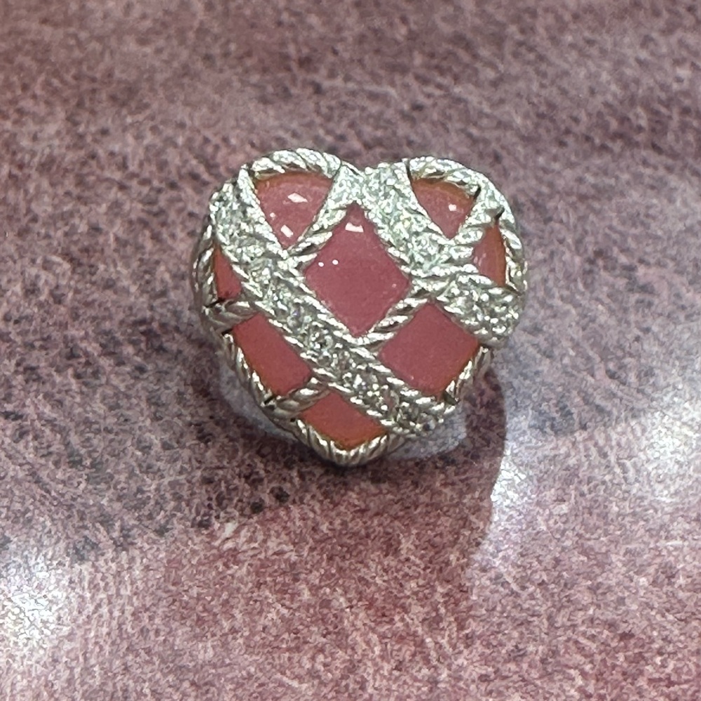 Judith Ripka Sterling Silver pink quartz Caged Heart Ring